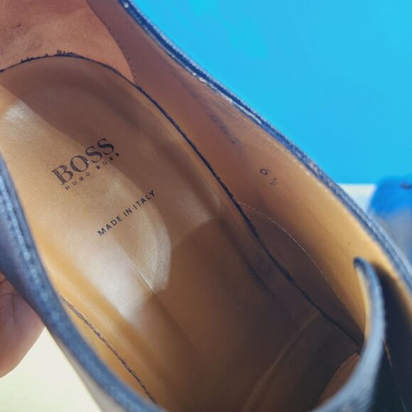 HUGO BOSS Kensington Mens‎ Size 6.5 Derby Shoes Black Embossed Leather formal